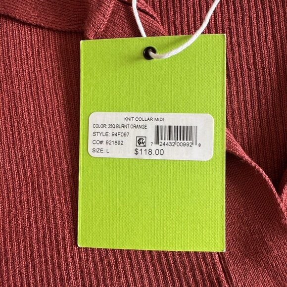 NWT Sam Edelman Dress Size Large Ribbed Collared Midi Sweater $118 Rust Orange - Picture 5 of 16